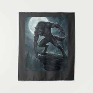 Tapiz Arte de fantasía oscura de luna llena de hombre lo