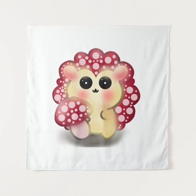 Tapiz Arte de hongo rojo kawaii lindo erizo seta (Anverso)