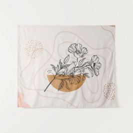 Tapiz Arte de línea floral minimalista - Botánica abstra