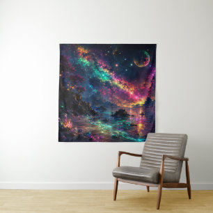 Tapiz Arte de nebulosa de arcoíris de espacio de neón de