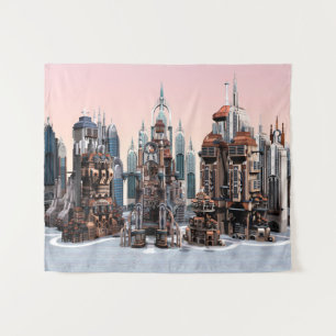 Tapiz Arte de paisaje urbano de fantasía futurista paste