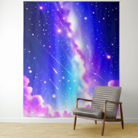 Arte de pared de galaxia azul celestial y rosa
