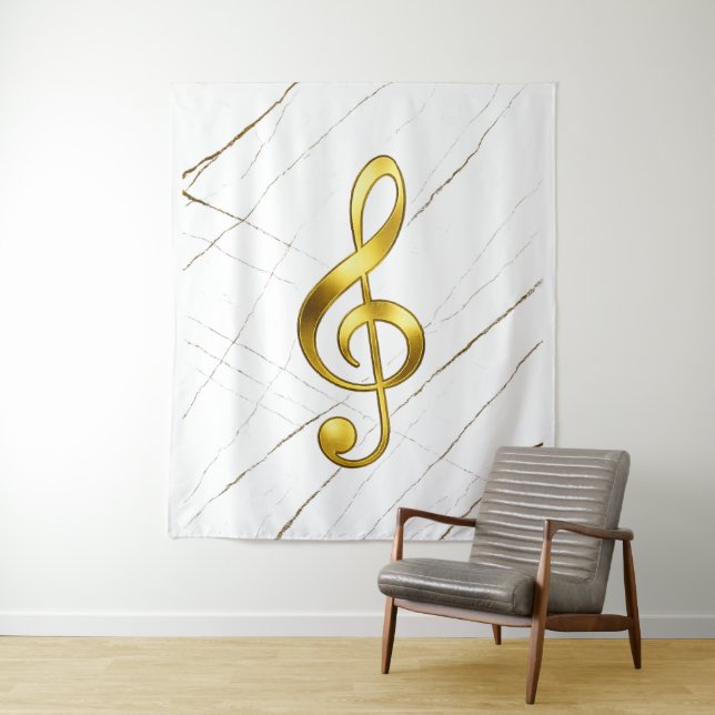 Tapiz Arte de pared de mármol con clave de sol dorada (In situ)