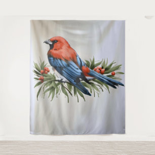 Tapiz Arte de pared de Navidad de pájaro y acebo