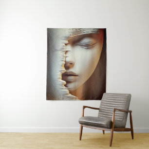 Tapiz Arte de Pared de Rostro Femenino Abstracto – Textu