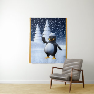 Tapiz Arte de pingüino marinero de invierno adorable par