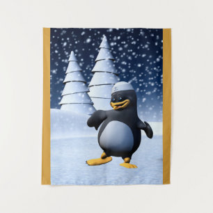Tapiz Arte de pingüino marinero de invierno adorable par