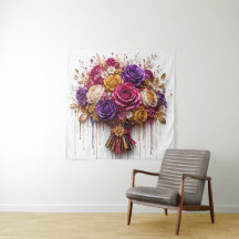 Arte de Rosa Lujosa con Goteos Dorados y Coloridos