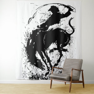 Tapiz Arte de Silueta de Rodeo de Vaquero Dinámico