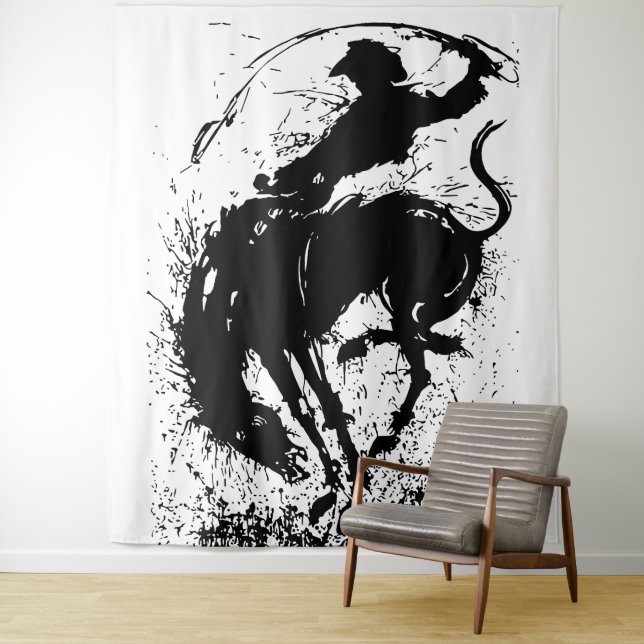 Tapiz Arte de Silueta de Rodeo de Vaquero Dinámico (In situ)