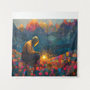 Tapiz Arte de soldadura - Paisaje de montaña con parques