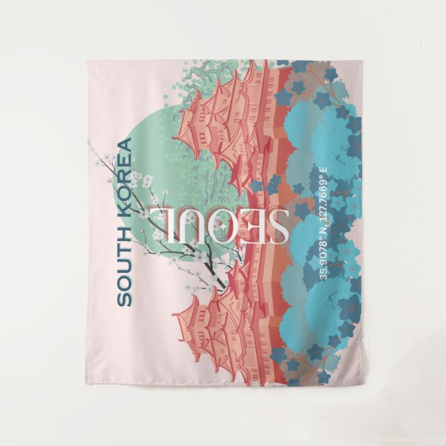 Tapiz Arte de viaje a Seúl Corea del Sur (Anverso)