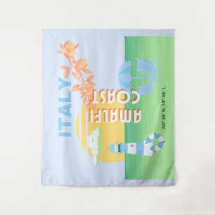 Tapiz Arte de viaje Italia, Costa de Amalfi, Preppy, Azu