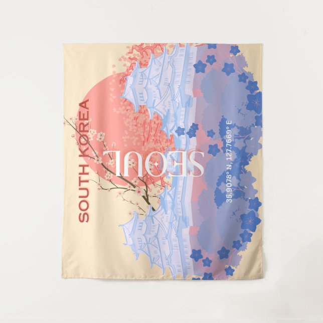 Tapiz Arte de viajes en Seúl, Corea del Sur, Pastel (Anverso)