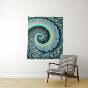Tapiz Arte en espiral fractal abstracto azul turquesa na