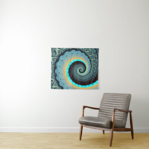 Tapiz Arte en espiral fractal abstracto azul turquesa na