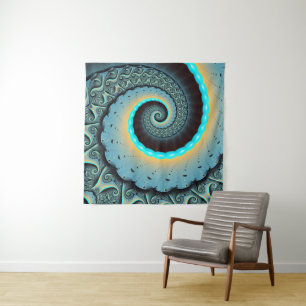 Tapiz Arte en espiral fractal abstracto azul turquesa na