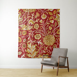 Tapiz Arte Floral Rojo Vintage de William Morris Cherwel