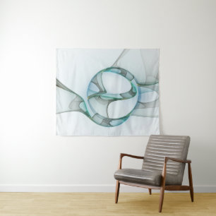 Tapiz Arte fractal abstracto moderno azul turquesa gris
