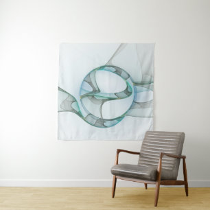 Tapiz Arte fractal abstracto moderno azul turquesa gris
