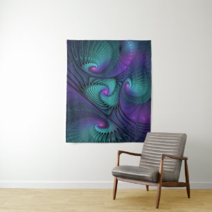 Tapiz Arte fractal abstracto moderno que combina púrpura