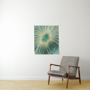 Tapiz Arte fractal de flores de fantasía verde esmeralda