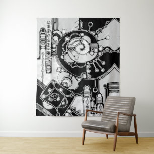 Tapiz Arte Geométrico Blanco Y Negro 4