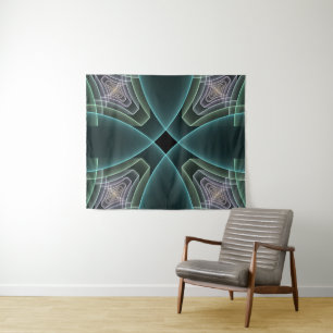 Tapiz Arte gráfico geométrico fractal teal moderno