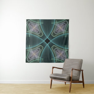 Tapiz Arte gráfico geométrico fractal teal moderno