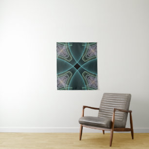 Tapiz Arte gráfico geométrico fractal teal moderno