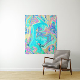 Tapiz Arte líquido azul acuático retro en hortensias abs