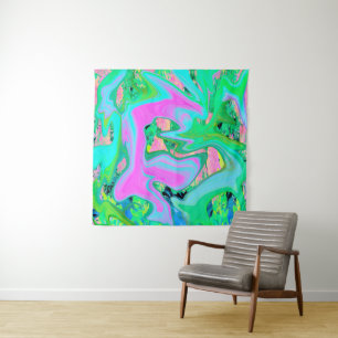Tapiz Arte líquido rosa retro y azul claro en hortensia