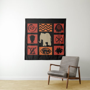Tapiz Arte moderno abstracto africano de símbolos y elef