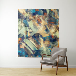 Tapiz Arte Moderno Abstracto Amarillo Azul Pinceladas