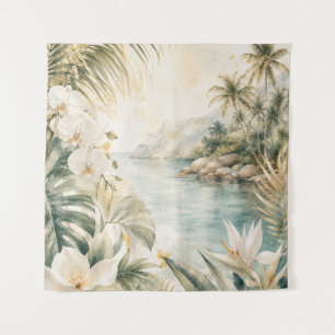Tapiz Arte mural acuarela tropical de lujo costero