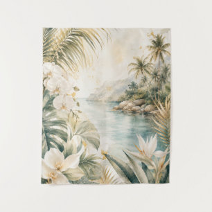 Tapiz Arte mural acuarela tropical de lujo costero