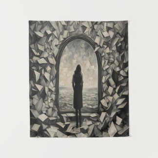 Tapiz Arte mural de papeles flotantes monocromos surreal