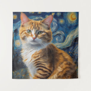 Tapiz Arte nocturno estrellado con un gato