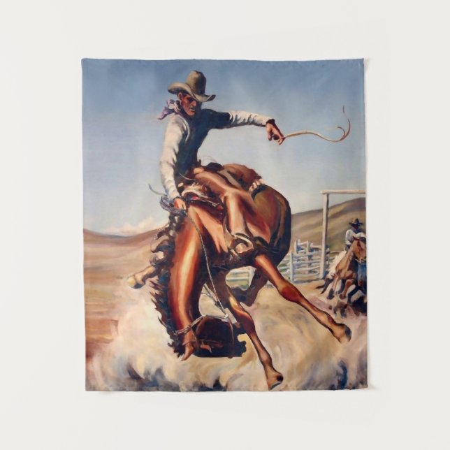 Tapiz Arte occidental "Bucking Bronco" de Will James (Anverso)