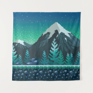 Tapiz Arte Pixel: Noche de las montañas nevadas.