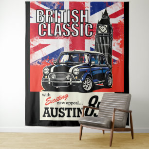 Tapiz Arte Pop Frontal de Autos Clásicos Británicos Retr