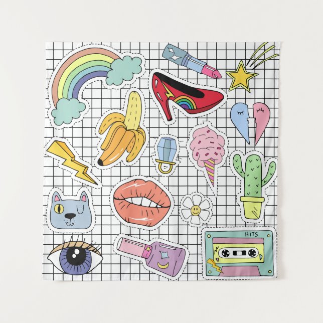 Tapiz Arte pop retro: Colección de tarjetas (Anverso)