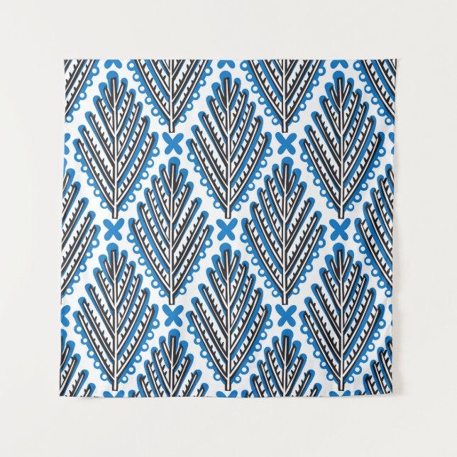 Tapiz Arte Popular Escandinavo: Diseño Retro Floral (Anverso)