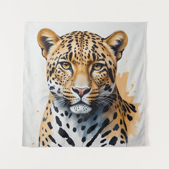 Tapiz Arte salvaje de pinturas de leopardo moderno (Anverso)
