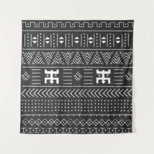 Tapiz Arte tribal africano: blanco y negro geométrico
