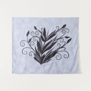 Tapiz Arte vegetal gótico - Swirl floral negro y púrpura