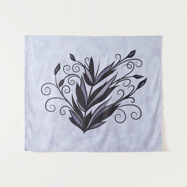 Tapiz Arte vegetal gótico - Swirl floral negro y púrpura (Anverso (horizontal))