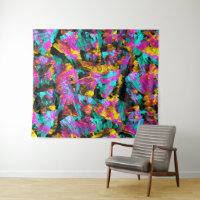 Artsy Modern Neon Colores Black Abstract Paint Art