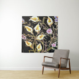 Tapiz Arum Lily Artistic Floral Design On Black