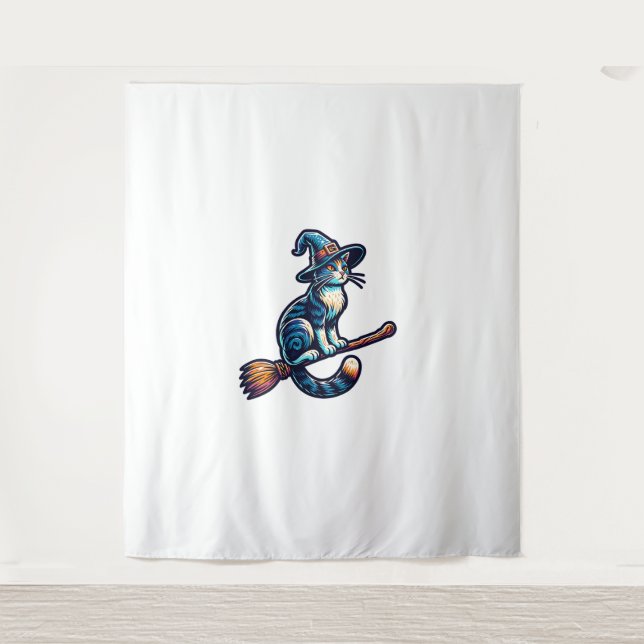 Tapiz Asistente para gatos Halloween Bruja Mystical Cat  (Anverso)